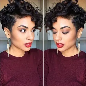 Women Short Curly Afro Wig Synthetic High Temperature Fiber Natural Black Machine Made Retro Kinky Curly Hair Wig For Daily