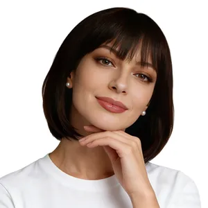 Short dark brown bob wig with airy bangs and silky texture for stylish women
