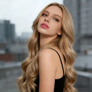 Lange wellige hellblonde Perücke mit Mittelscheitel für Damen mit natürlicher Haarstruktur