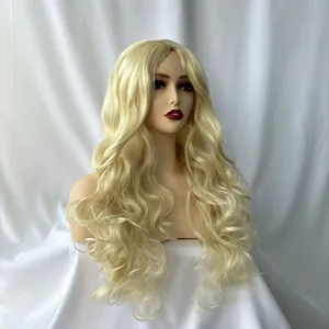 Peluca larga ondulada rubio claro para cosplay de mujer con raya al medio y ondas grandes
