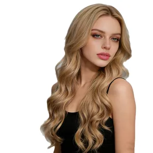 Lange gewellte goldblonde Perücke für Damen mit Mittelscheitel und großen Wellen