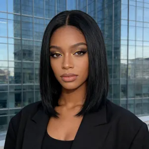 Women's chic black middle-part bob wig with straight shoulder-length synthetic hair