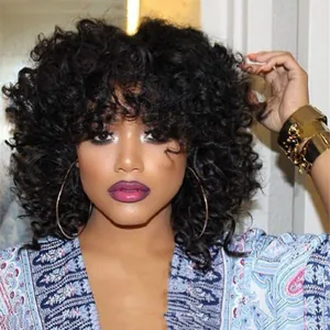 Perruque courte afro noire bouclée avec cheveux synthétiques volumineux pour femme