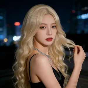 Long wavy blonde synthetic wig for women featuring natural loose curls and volume