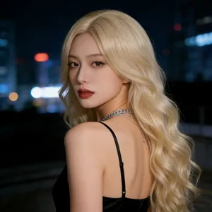 Long wavy golden blonde synthetic wig for women with high volume curls for fashion looks