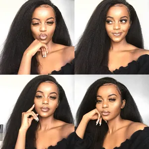 24-inch Kinky Straight lace front wig in natural black with baby hair for a realistic look