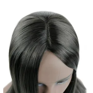 Detailed macro view of the realistic scalp parting on a black to grey gradient wig