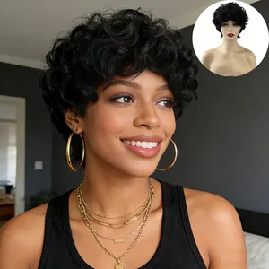 Women Short Afro Curly Wig Synthetic High Temperature Fiber Fluffy Small Curls Black Fashion Hair For Party Daily Wear