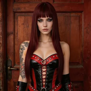 Long Straight Synthetic Hair Wig With Bangs Heat Resistant Wine Red Black Gold Pink For Women Gothic Cosplay Daily Party Wear