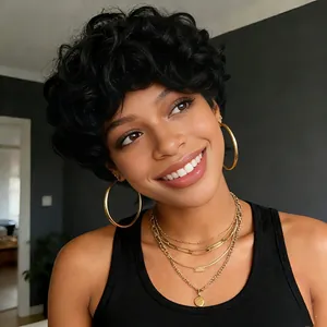 Short black curly afro wig for women with natural bounce and voluminous stylish texture
