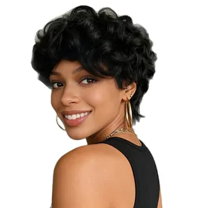 Short black curly pixie cut wig for women with natural synthetic fiber afro hair style