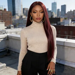 Women's Fashion Long Straight Synthetic Wig Heat Resistant High Temperature Fiber Middle Part Hair Head Cover For Party