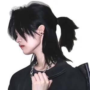 Silver punk style heart chain link necklace for men and women on model neck