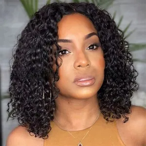 Detailed view of natural black Afro kinky curly wig with voluminous short hair texture