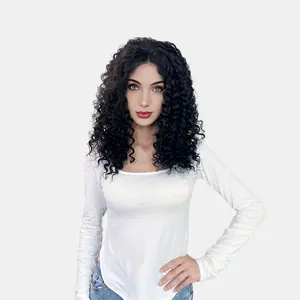 Lace front zwarte synthetische pruik voor dames met lange natuurlijke spiraal krullen