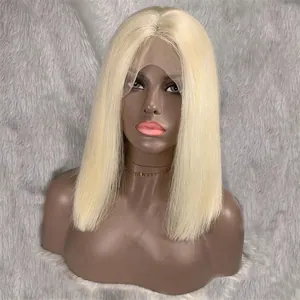 Detailansicht der 613 blonden Bob-Perücke mit nahtlosem Lace-Front Haaransatz und Struktur