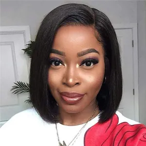 Women's Short Bob Wig With Side Swept Bangs High Temperature Synthetic Fiber Black Straight Bob Wig For Daily Party Wear