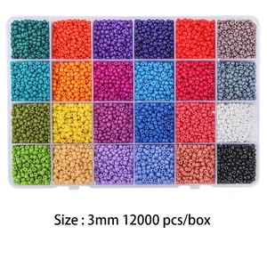 Set di 24 colori di perline in vetro da 3mm con 12000 pezzi per creazione gioielli fai da te