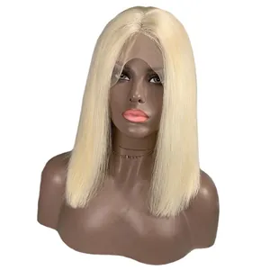 Kurze blonde Lace-Front-Bob-Perücke für Damen mit glattem Kunsthaar in goldener Farbe