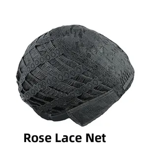Detail of breathable black rose net wig cap construction with reinforced edges for stability