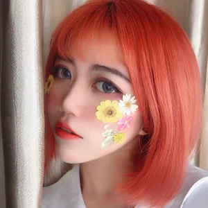 Vibrant bright orange bob wig with bangs, high-quality synthetic short hair for women