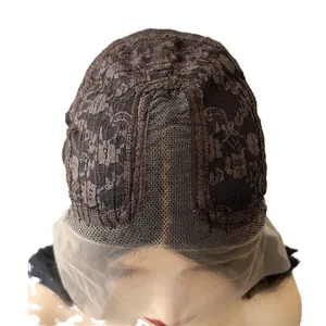 Lace front wig cap with breathable brown mesh and transparent lace for a natural hairline