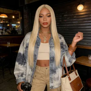 Long straight light blonde synthetic hair wig for women with natural hair shine