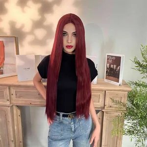 Lace-Front Perücke in Burgunderrot glänzend glattes langes Haar für Damen Modell