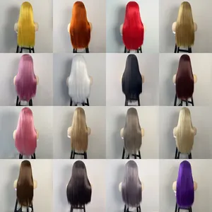 Long straight colorful synthetic wigs with bangs in 16 vibrant shades for cosplay styles