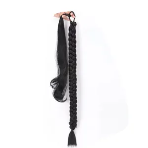 Extension de queue de cheval tressée synthétique noire avec attache élastique