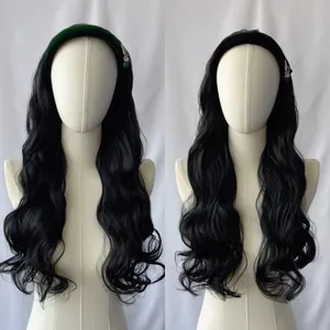 Long Wavy Headband Wig Synthetic High Temperature Fiber U-Shaped Half Headgear With Velvet Headband Vintage Jewelry For Women