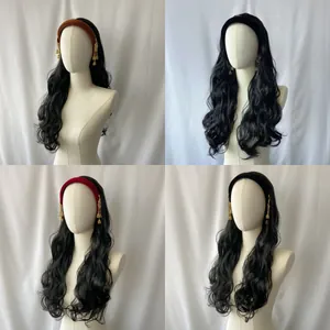Bohemian Retro Headband Wig For Women Long Curly Hairpiece Integrated Velvet Headband With Gold Silver Bell Pendants Hair