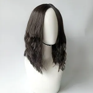 Perruque synthétique brune foncée pour femmes, mi-longue et ondulée, avec raie au milieu