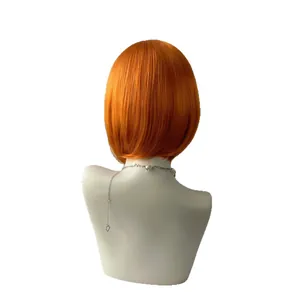 Vibrant orange short bob wig for women with sleek straight hair displayed on model