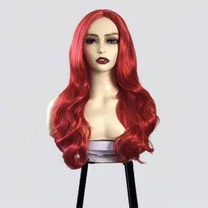 Longue perruque rousse ondulée Mera cosplay avec raie au milieu pour Halloween
