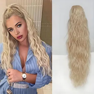 Long wavy claw clip ponytail extension in platinum blonde synthetic hair for women