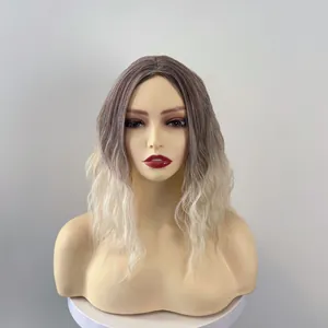 Middle part ombre brown to blonde wavy long synthetic wig for women on display