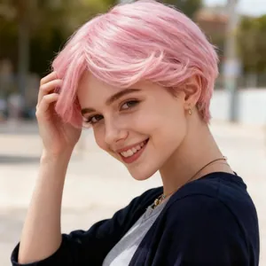 Perruque Bob Courte Lisse pour Femmes Raie au Milieu Fibre Synthétique à Haute Température Postiche Naturel pour Fête Quotidienne