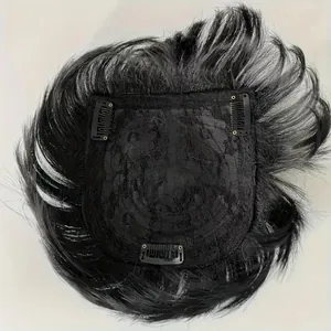 Postiche respirant pour hommes avec clips et cheveux réalistes mélangés noir et gris