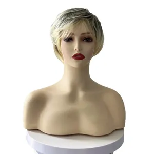 Perruque blonde ombrée courte avec frange, cheveux synthétiques pour femmes