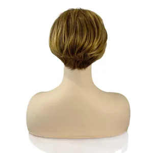 Perruque bob courte dégradée blonde avec frange latérale en fibre synthétique