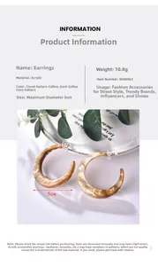 Detail view of 5cm C-shaped acrylic earrings with brown marble texture and parameters