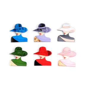 Elegant acrylic vintage female silhouette brooches in six diverse marble texture finishes