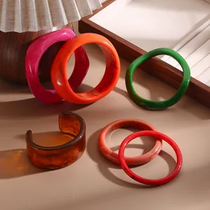 Chic vintage translucent resin bangles in macaron colors and marble textures
