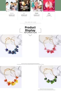Vues détaillées de colliers de fleurs en acrylique en bleu, rose, orange et vert