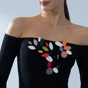 Broche Géométrique en Acrylique Simple Coréenne Corsage en Forme de Feuille de Pétale de Mode Élégante Broche d'Épissage Abstrait Bijoux Accessoire Pour Femmes