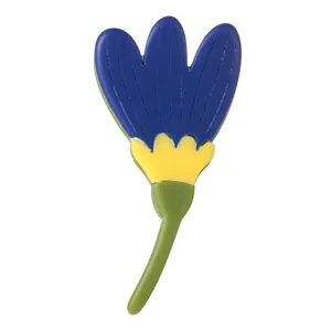 Chic acrylic leaf and flower brooch with blue petals and luxury floral design