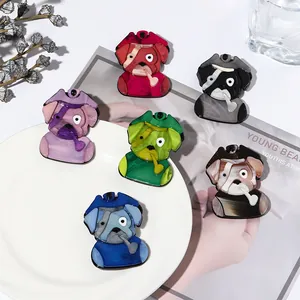 Cartoon Pirate Dog Acrylic Brooch For Unisex Cute Animal Bulldog Pin With Marble Texture Suit Lapel Decoration Jewelry