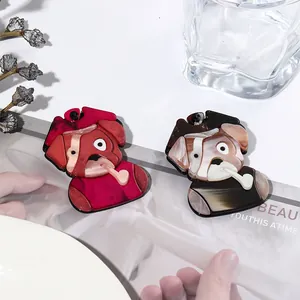 Cute acrylic cartoon dog brooch in red and brown marble texture for suit decoration
