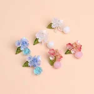 Korean Style Acrylic Flower Stud Earrings With Stainless Steel Earring Post Fresh Sweet Floral Petal Dangle Jewelry For Women